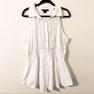 Ashley Stewart White Button Down Sleeveless Top 2X